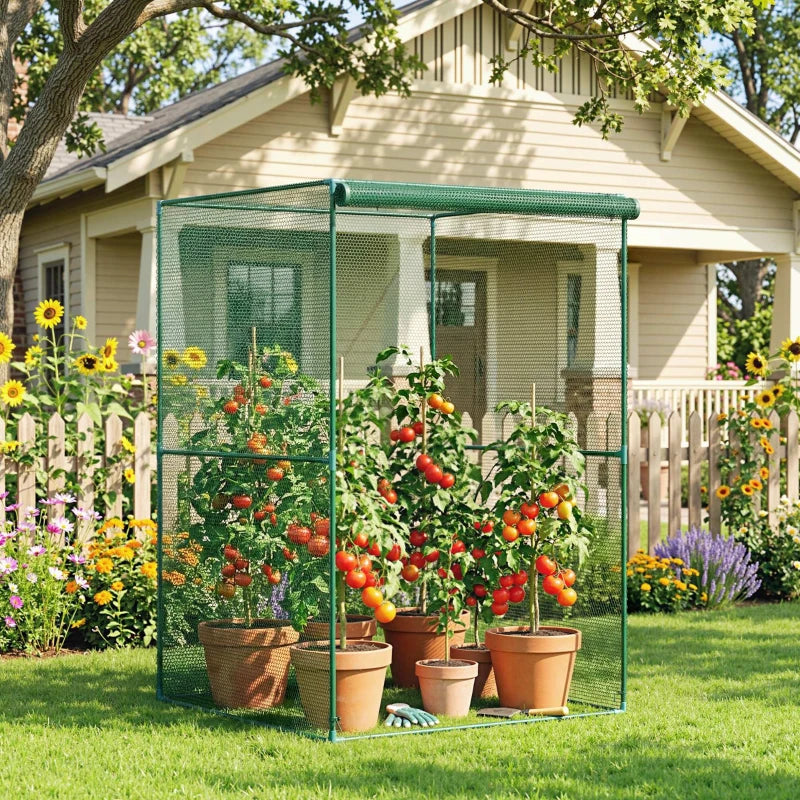 4' x 4' Walk-in Greenhouse, Garden Planting Warm House With Roll-Up Zipper Door for Seedlings Herbs Flowers, Dark Green