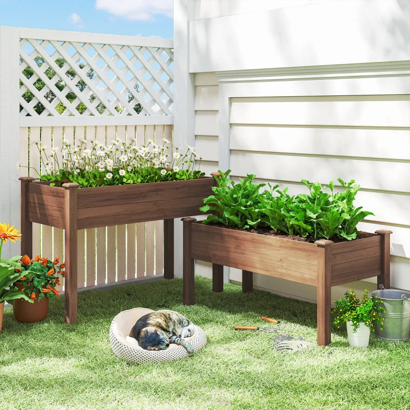 2 Tiers Raised Garden Bed, Wooden Elevated Planter Box with Legs, Gardening Planting Bed, Carbonised
