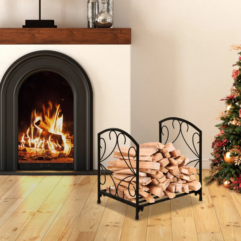 16" Heavy Duty Metal Fireplace Log Holder, Firewood Rack Outdoor for Fireplace Storage, Black