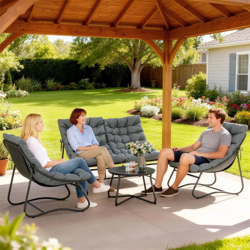 4 Piece Patio Furniture Set, Outdoor Furniture Conversation Set with Loveseat, Chairs Round Metal Table, Cushions, Grey