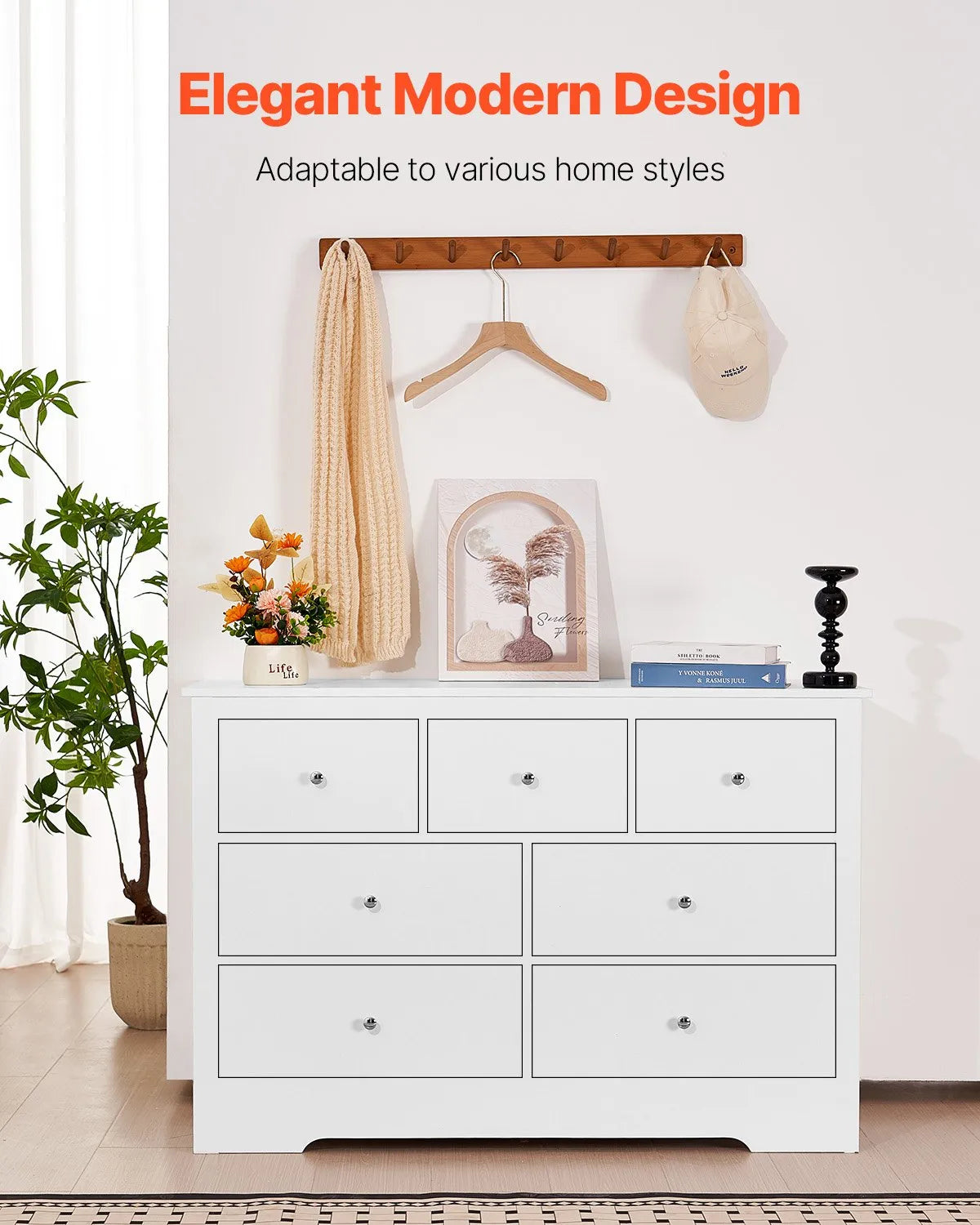VEVOR 7 Drawer Dresser Wooden Chest of Drawers with Sliding with Anti-tip Device