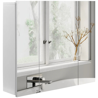 28" x 24" Wall Mounted Mirror Cabinet, Bathroom Medicine Cabinet with Mirror, 3 Doors and Adjustable Shelves, White