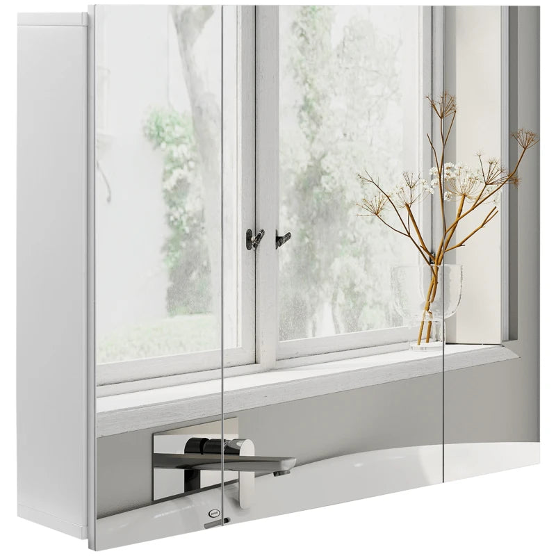 28" x 24" Wall Mounted Mirror Cabinet, Bathroom Medicine Cabinet with Mirror, 3 Doors and Adjustable Shelves, White