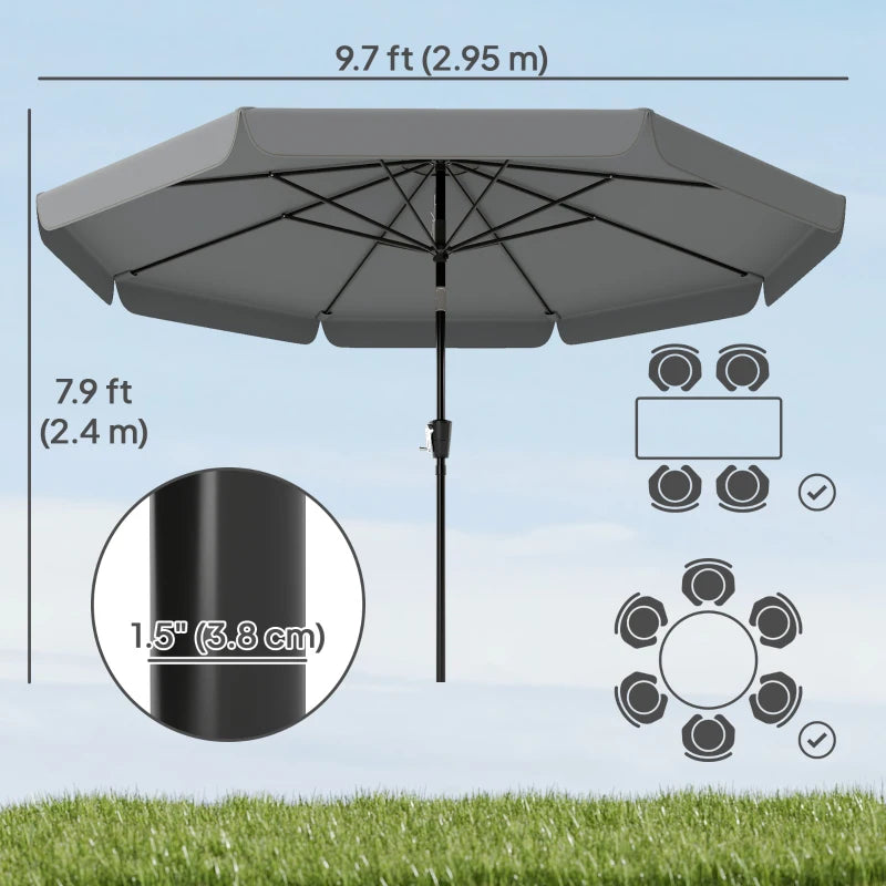10 ft Patio Umbrella with Push Button Tilt and Crank, Outdoor Market Table Umbrella Parasol, Dark Grey