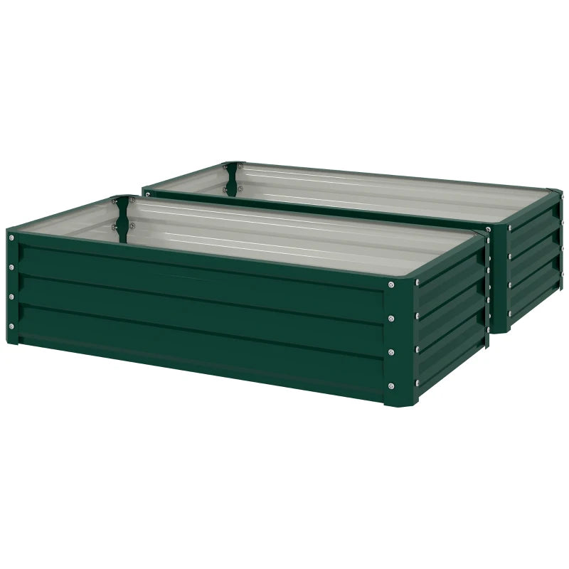 4' x 2' x 1' Raised Garden Bed, Set of 2 Galvanized Planter Box for Vegetables, Flowers, Herbs, Green
