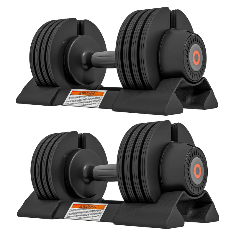 Soozier 8lbs/13lbs/18lbs/22lbs Adjustable Dumbbells Set, Quick Adjustment Rubber Weights Exercise Fitness Dumbbell Set with Non-Slip Handles and Tray, for Men Women Home Gym