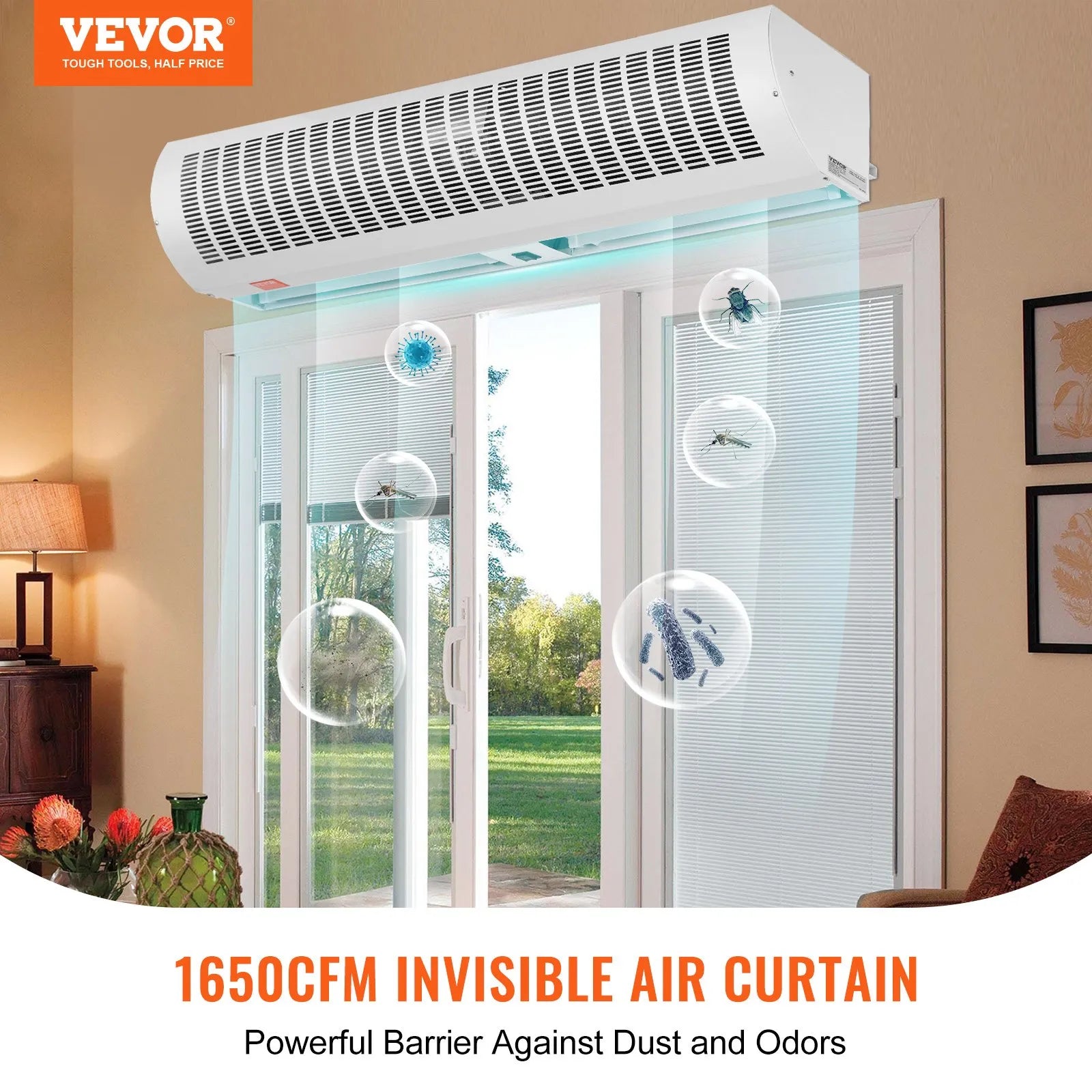 VEVOR 48" Commercial Indoor Air Curtain Super Power 2 Speeds 1650CFM, Tested to UL Standards Wall Mounted Air Curtains for Doors, Indoor Over Door Fan with Heavy Duty Limit Switch, Easy-Install 110V Unheated
