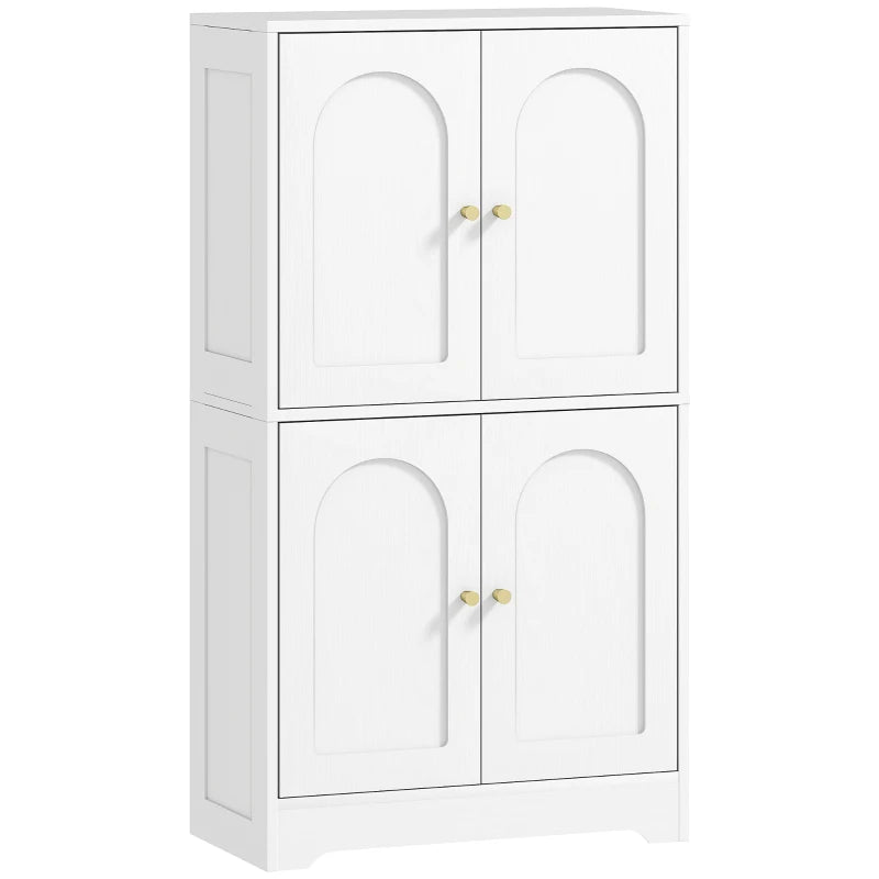 43" Kitchen Pantry Cabinet, Freestanding Modern Storage Cabinet with 4 Arched Doors and 2 Adjustable Shelves, White