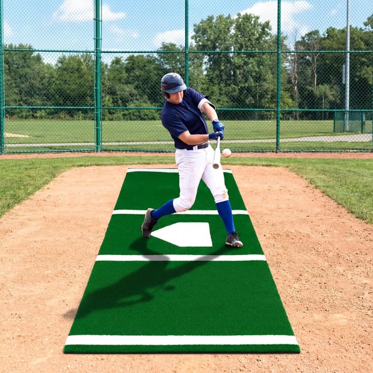 10 x 3.8 ft Baseball and Softball Hitting Mat with Home Plate-Green
