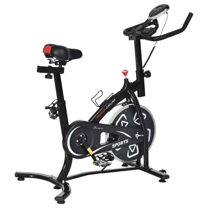 Soozier Exercise Bike, Stationary Bike with LCD Display, Indoor Cycling Bike for Home Workout, with 6 Flywheel, Black