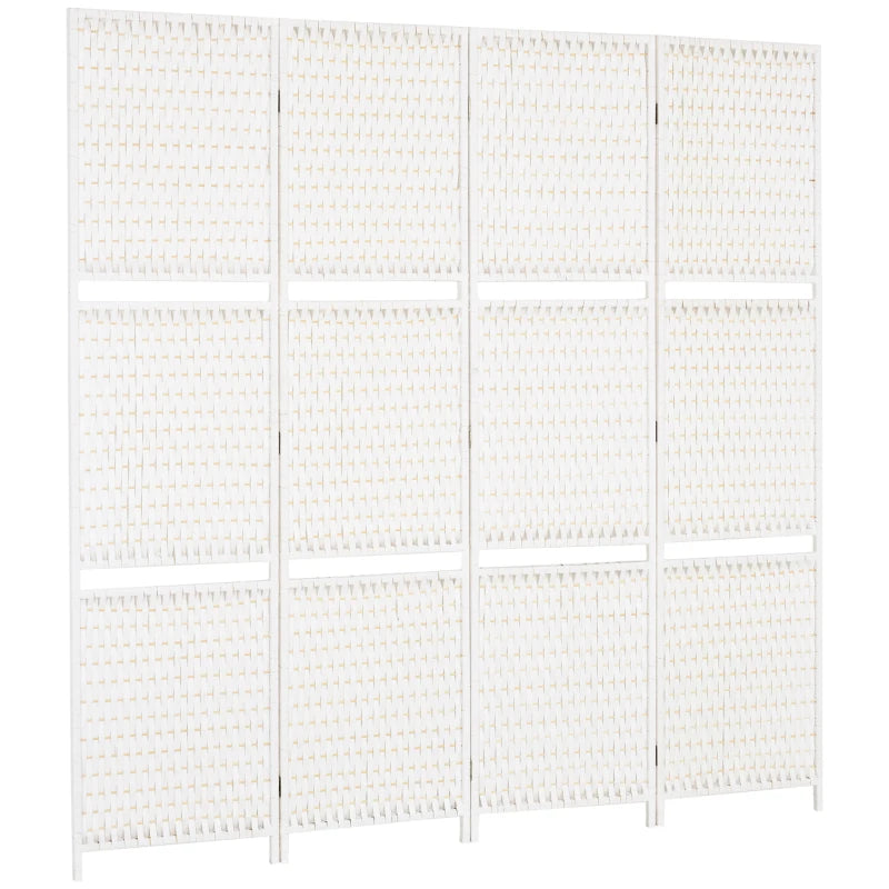 4 Panel Room Divider with Shelves, 6 FT Freestanding Folding Privacy Screen, Partition Wall Divider for Bedroom, White