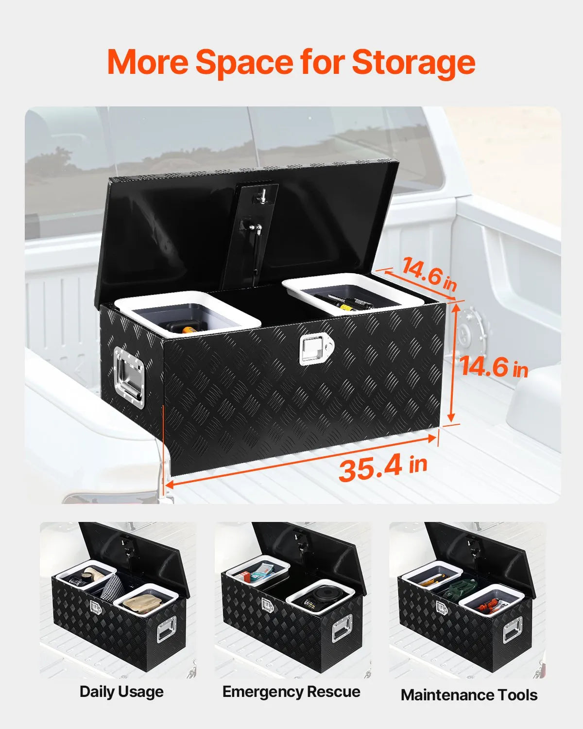 VEVOR 35.4"x14.6"x14.6" Heavy Duty Aluminum Truck Bed Tool Box for Pickup Black