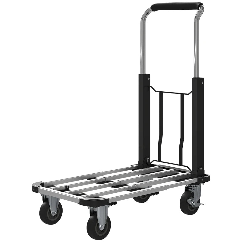 330 lbs Heavy Duty Hand Truck, Folding Trolley, Dolly with Adjustable Handle and Extendable Platform, Silver and Black