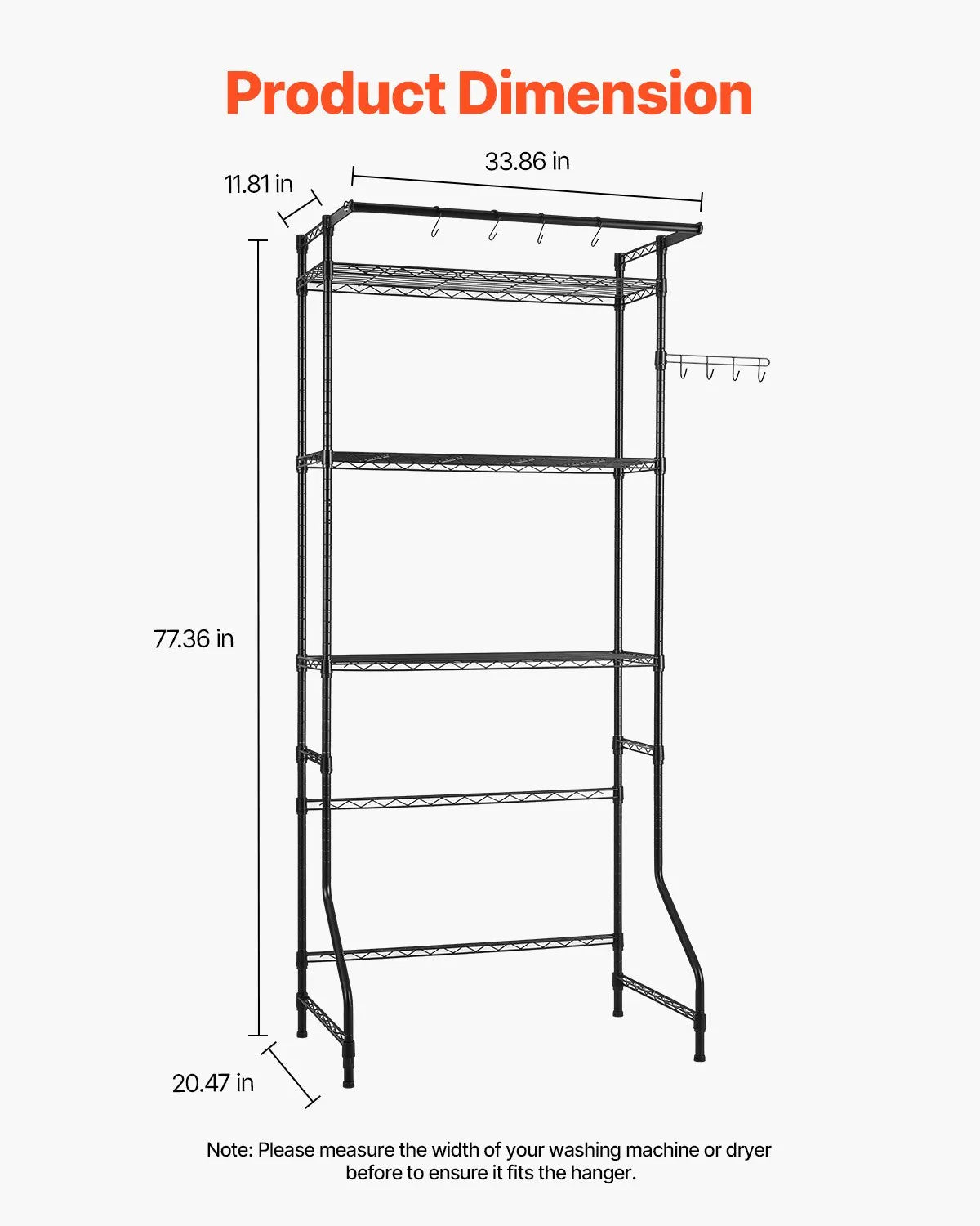 VEVOR Over Washer and Dryer Storage Shelf Single Row 3 Tiers Washer Rack Black