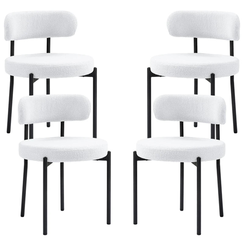 4 Pieces Kitchen Chairs, Modern Dining Chairs w/ Berber Fleece Upholstery and Steel Legs for Living Room, Cream White