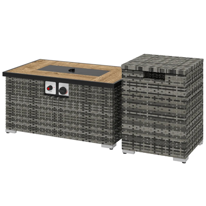 32" Propane Fire Pit Table 40,000 BTU Rattan Outdoor Gas Fire Table with Hideaway Propane Tank Holder, Waterproof Cover