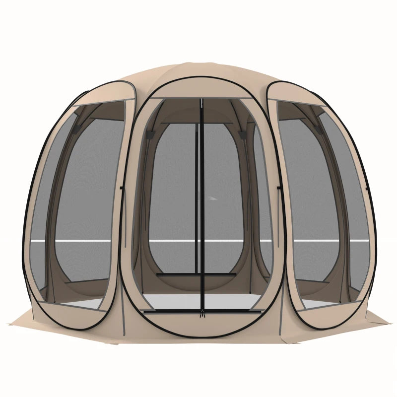 11' x 11.5' Screen Tent, Pop Up Camping Gazebo with Portable Carry Bag and 2 Doors, Beige