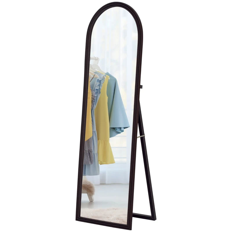 64" x 21" Full Length Mirror, Free Standing, Leaning or Wall, Arched Full Body Mirror, Brown Wood Grain