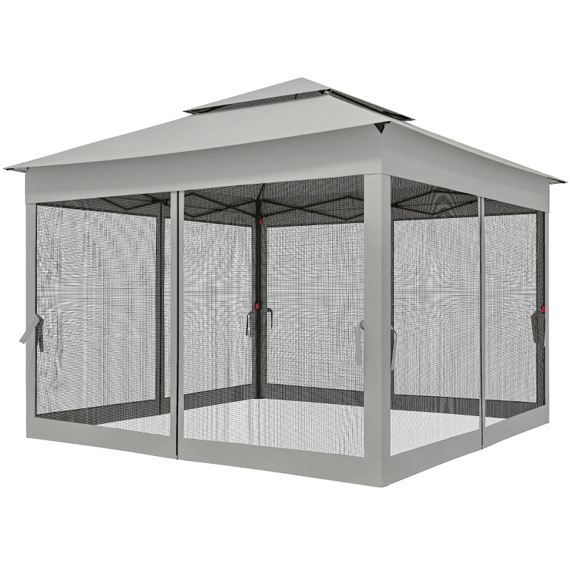 11' x 11' Pop Up Canopy 2-Tier Soft Top Shelter Event Tent w/ Netting Carry Bag for Patio Backyard Garden, Light Grey