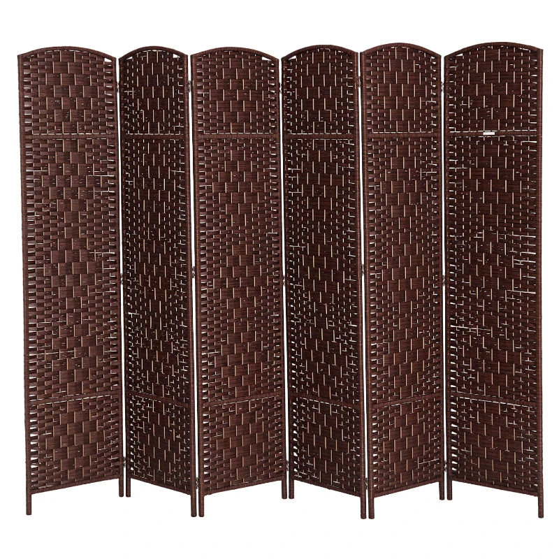 6ft Folding Room Divider, 6 Panel Wall Partition with Wooden Frame for Bedroom, Home Office, Brown