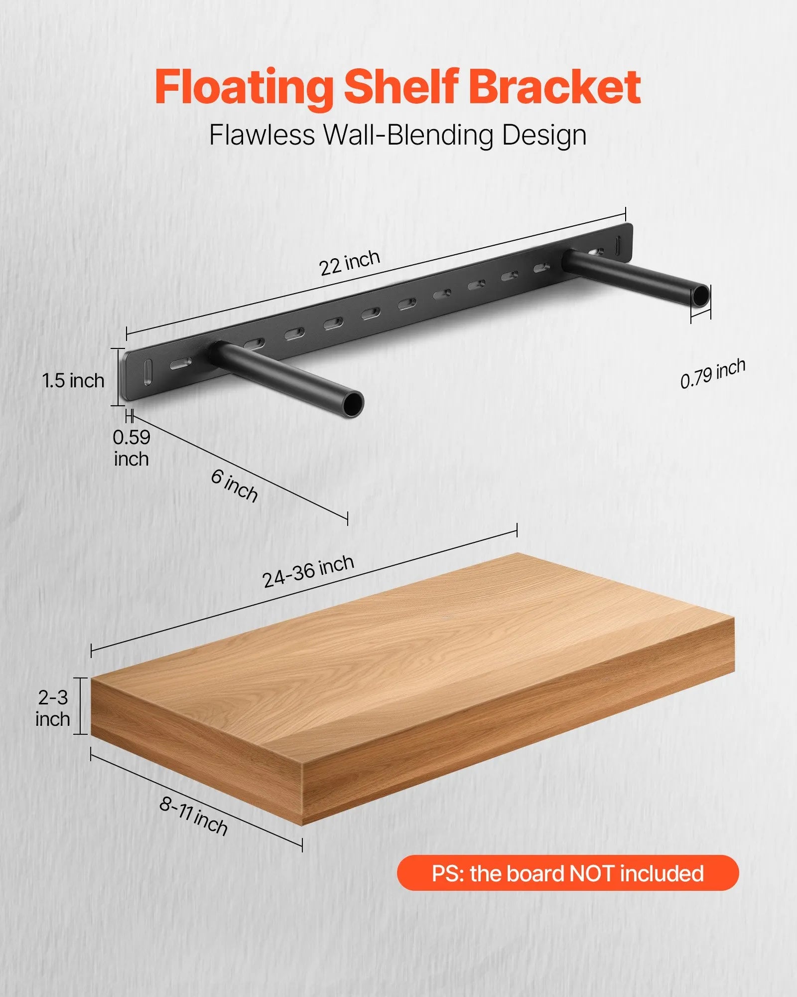 VEVOR 2 Pcs Shelf Bracket 22 inch / 558.4 mm Heavy Duty Floating Shelf Brackets
