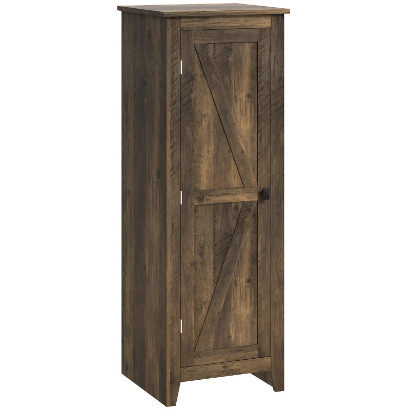 48" Farmhouse Kitchen Pantry Storage Cabinet with Barn Door, Kitchen Pantry Cabinet with Adjustable Shelves, Brown
