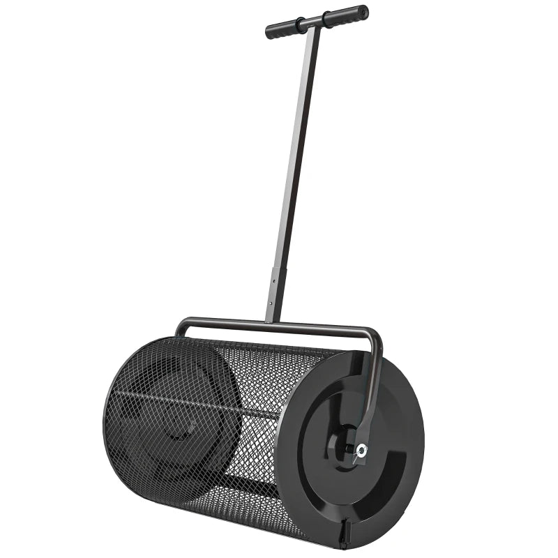 24 Inch Compost Spreader, Peat Moss Spreader with 24.4"/26.4" Height Adjustable Handle, Soil Spreader for Lawn, Black