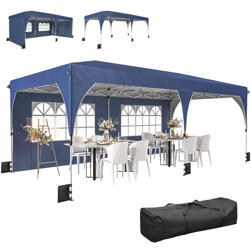 10 x 20 ft Pop Up Canopy Tent with Reflective Strips, UPF 50+ Easy up Instant Canopy with 6 Sandbags, Dark Blue