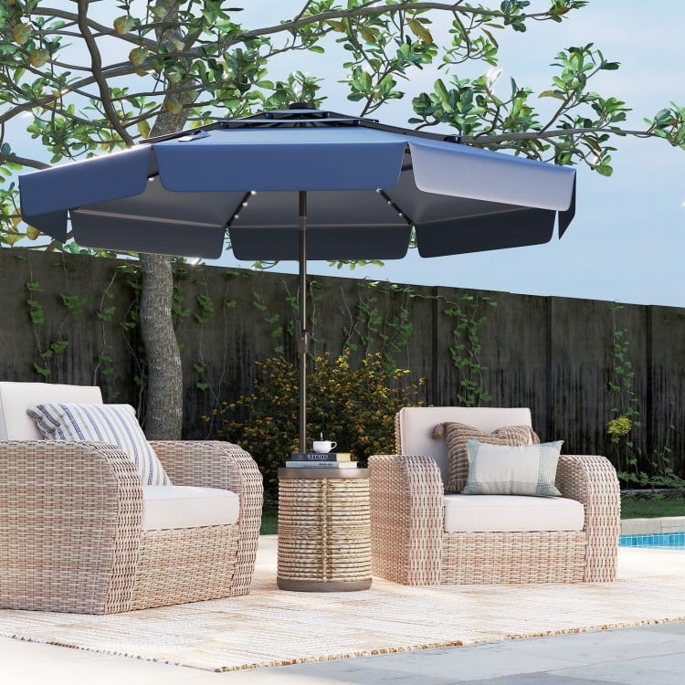 10 Feet Solar Patio Umbrella with 3-Tier Vented Top-Navy