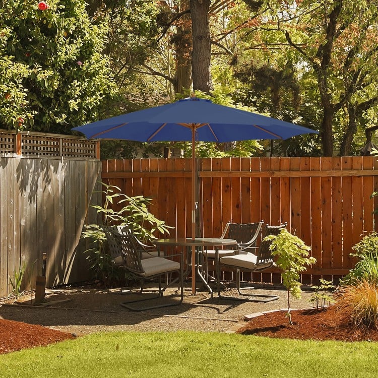 10 Feet Patio Umbrella with 8 Wooden Ribs and 3 Adjustable Heights-Navy