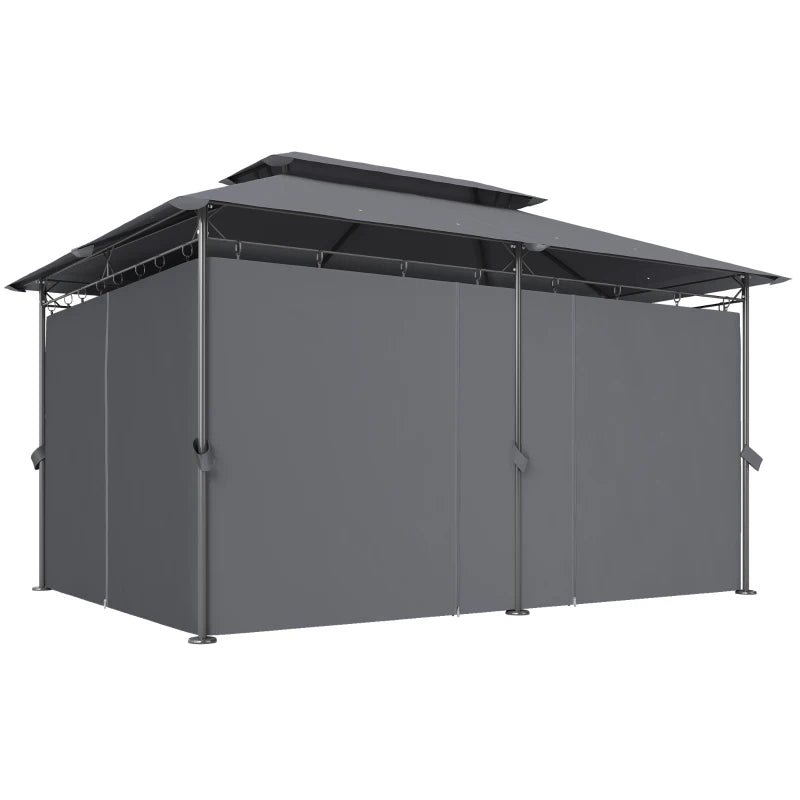 10' x 13' Double Roof Patio Gazebo, Outdoor Gazebo with Curtains, for Garden, Lawn, Backyard and Deck, Grey