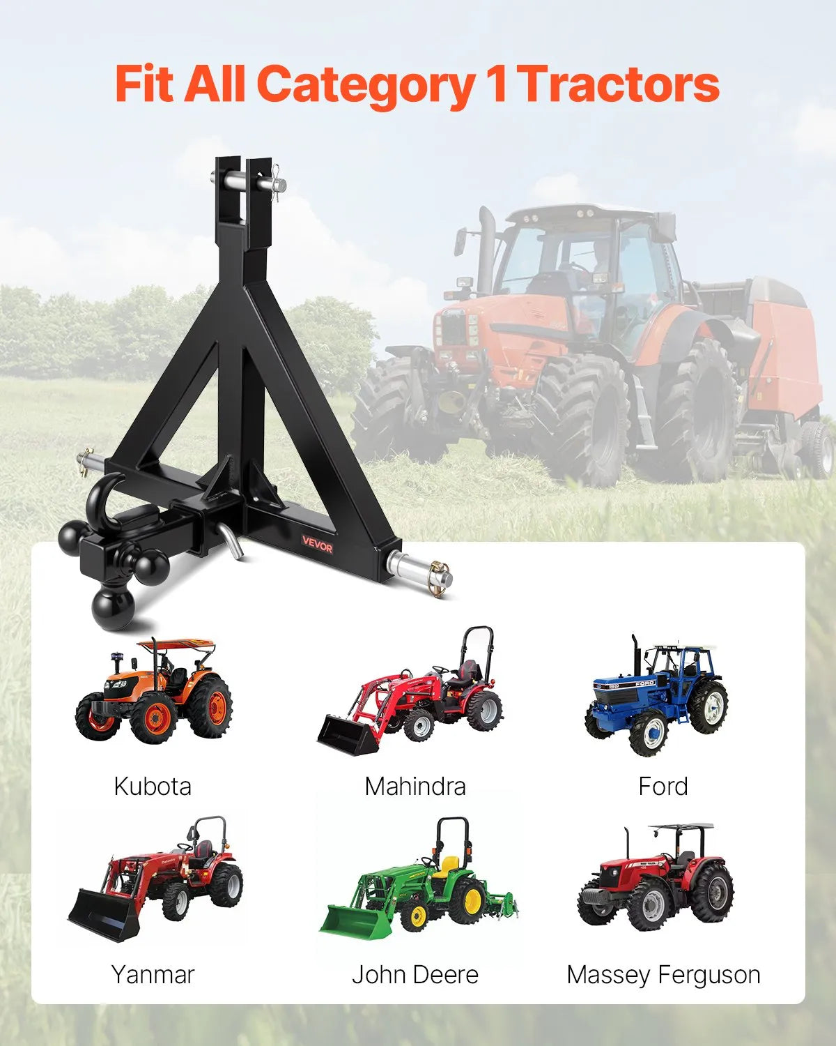 VEVOR 3 Point 2" Trailer Hitch Receiver Tractor Drawbar Quick Hitch Adapter