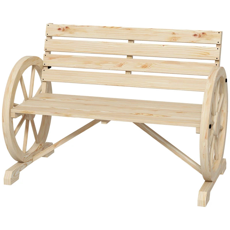 42" Wood Wagon Wheel Bench Garden Loveseat Rustic Seat, Natural Wood
