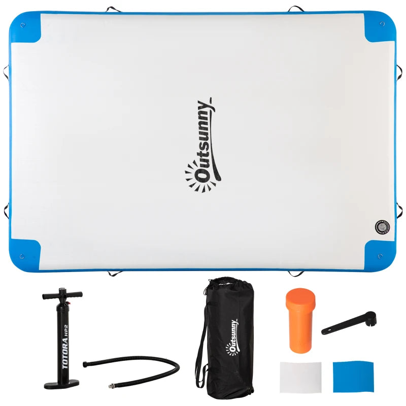 10' x 7' Water Floating Dock, Rafting Inflatable Island with Air Pump and Backpack for Pool, Beach, Ocean, Blue & Green