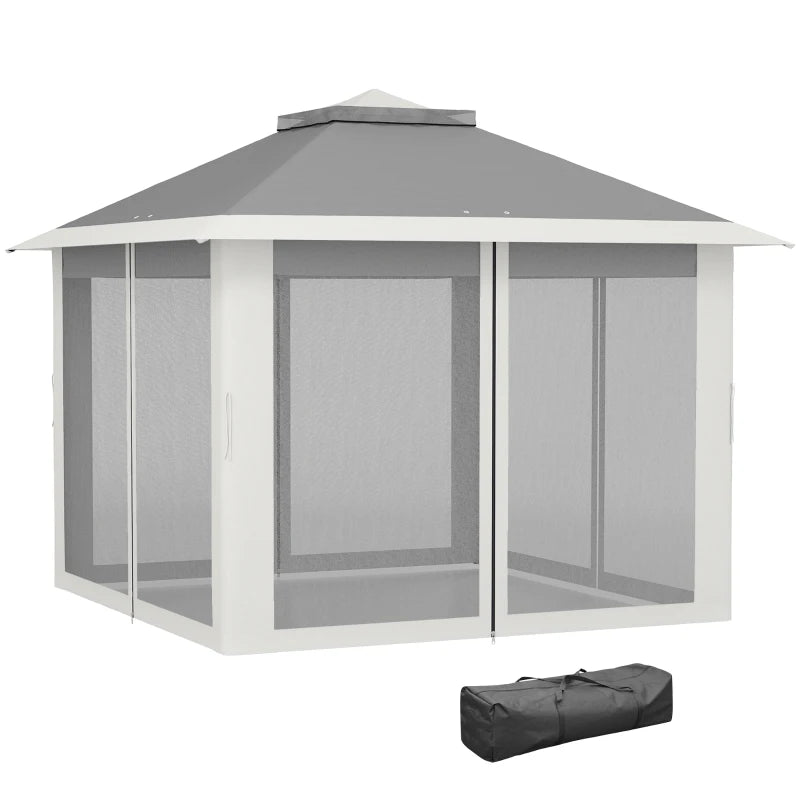 11' x 11' Pop Up Gazebo, Double Roof Foldable Height Adjustable Canopy Tent with Mesh Sidewalls, Carrying Bag, Dark Grey