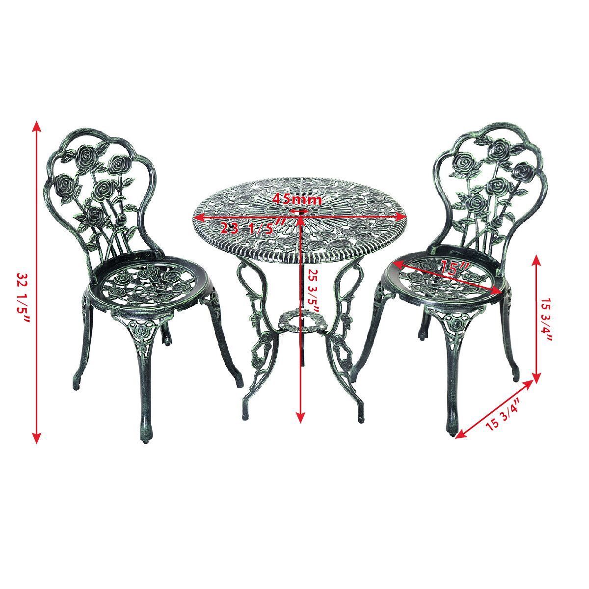 Outdoor Cast Aluminum Patio Furniture Set with Rose DesignÂ