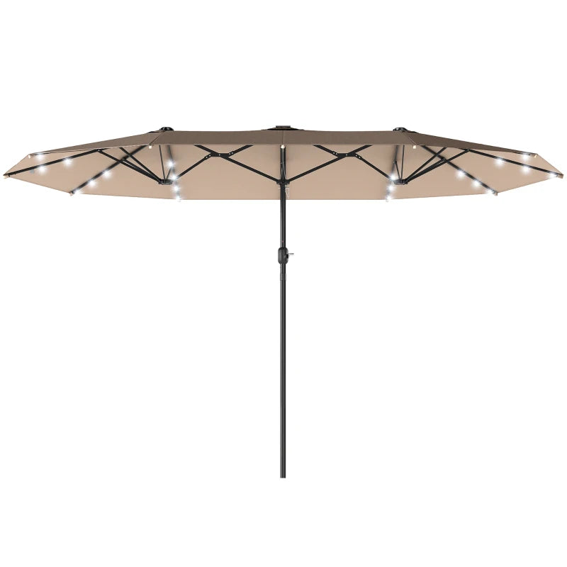 174" Double-Sided Sun Umbrella Garden Parasol Patio Sun Shade Outdoor with LED Solar Light, Khaki