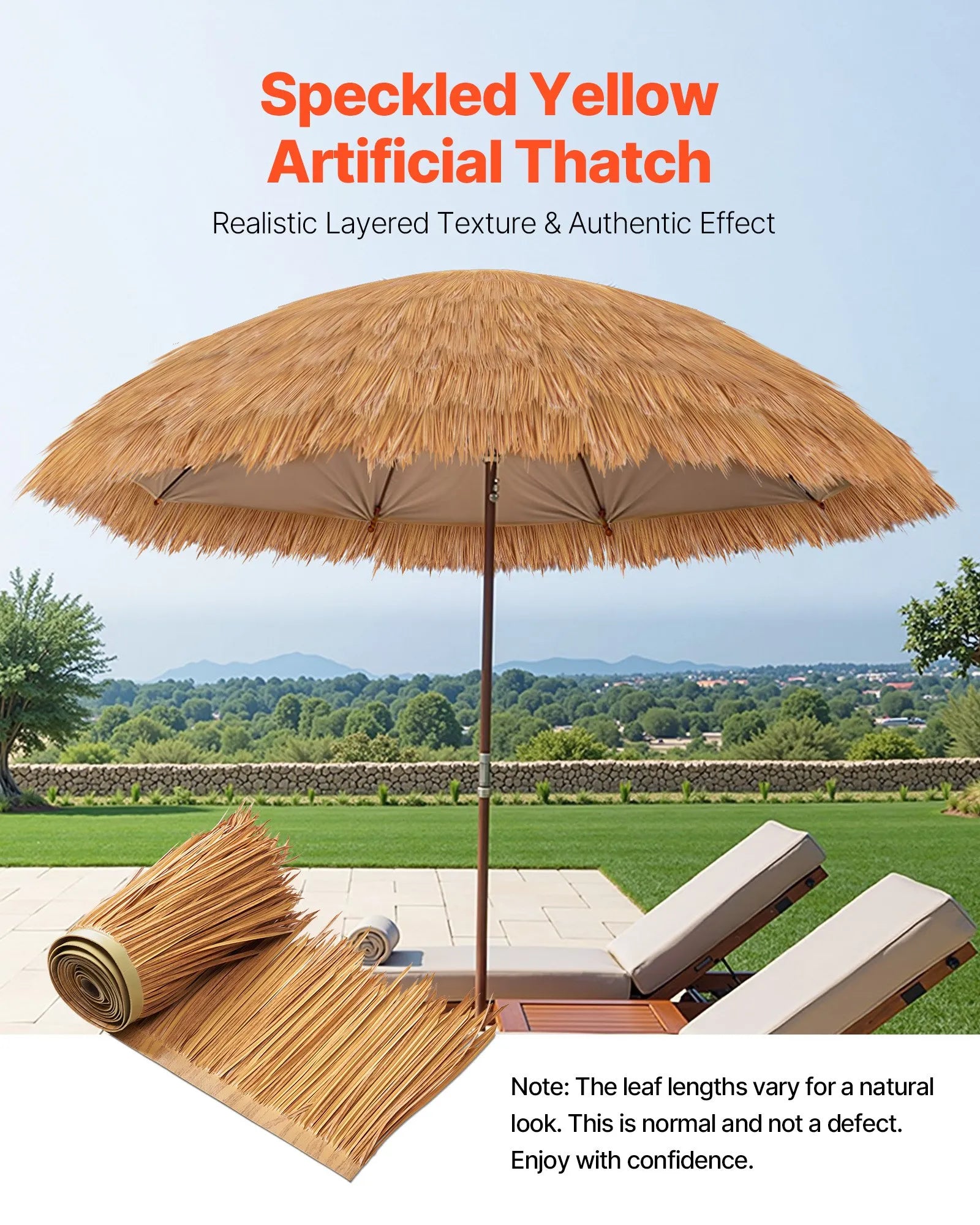 VEVOR 1.6x16.4 ft Artificial Thatch Roofing Mexican Tiki Hut Grass Skirt Roof