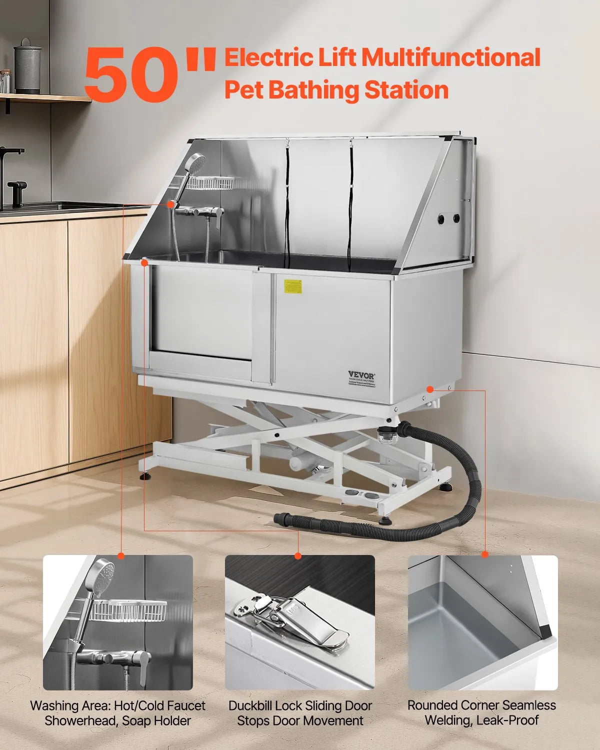 VEVOR 50inch Electric Dog Grooming Bath Tub Stainless Steel w Water Filter Left