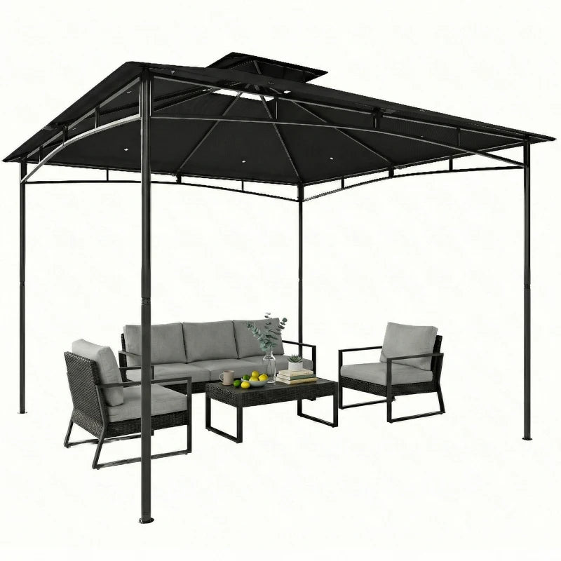 10' x 10' Gazebo, Soft Top Outdoor Gazebo with 2-Tier Roof, Metal Frame, Black