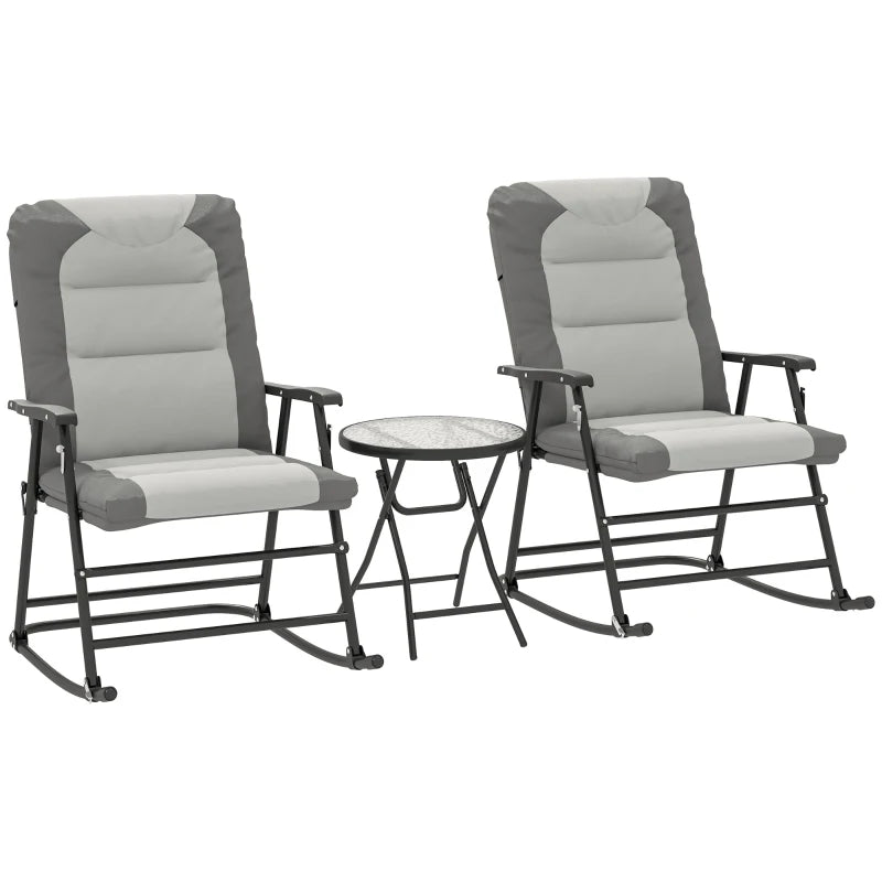 3-Piece Outdoor Foldable Rocking Chair Set, Light Grey
