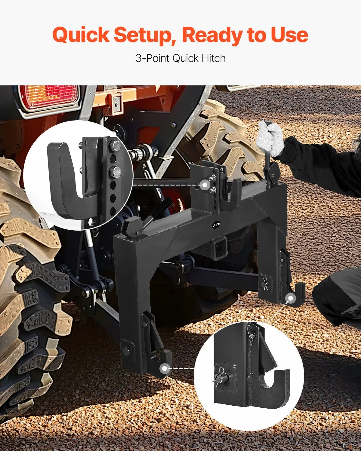 VEVOR 3-Point Quick Hitch 2" Receiver Fit Category 1 & 2 Tractor 3000lb Black