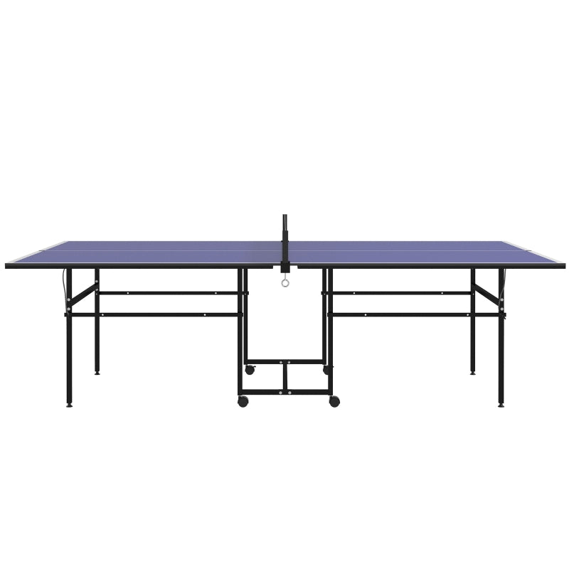 Soozier Full Size Table Tennis Table, Folding Ping Pong Table with Net, Paddles, Balls and Wheels, Blue