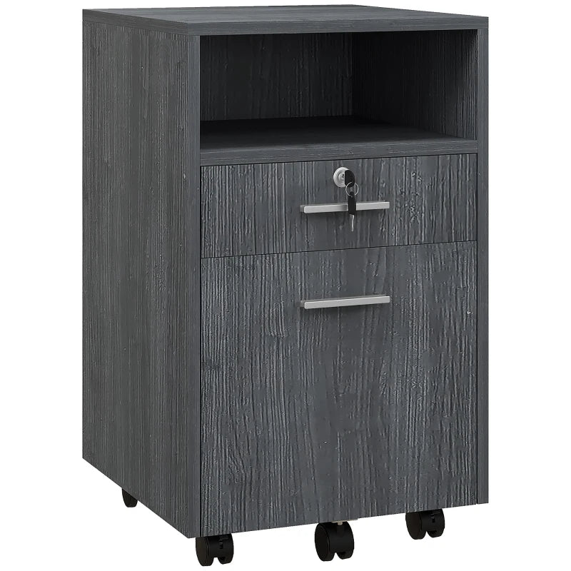 Small Filing Cabinet with 2 Drawers, Lockable Home Office Storage Cabinets on Wheels for A4, Letter Size, Grey