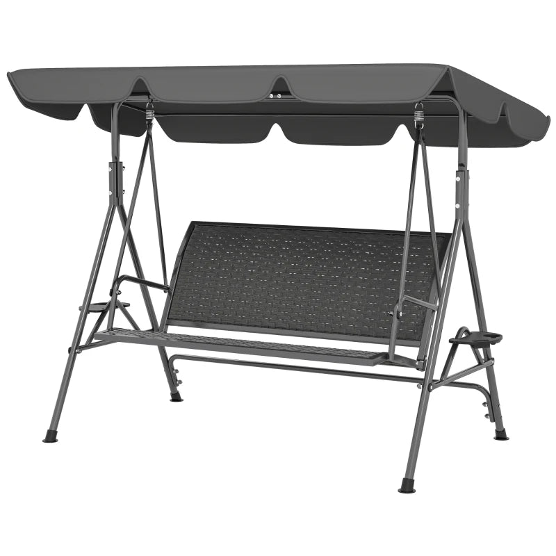 3-Seat Patio Swing Chair, Outdoor Canopy Swing Glider with Adjustable Shade, Grey