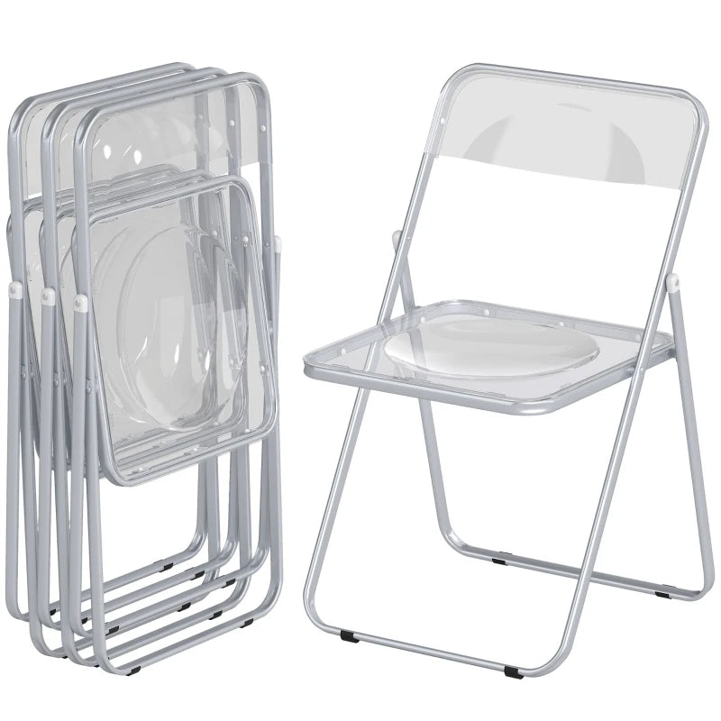 4 Pack Acrylic Foldable Chairs, Transparent Folding Chairs for Living Room, Home Office, Party, Clear