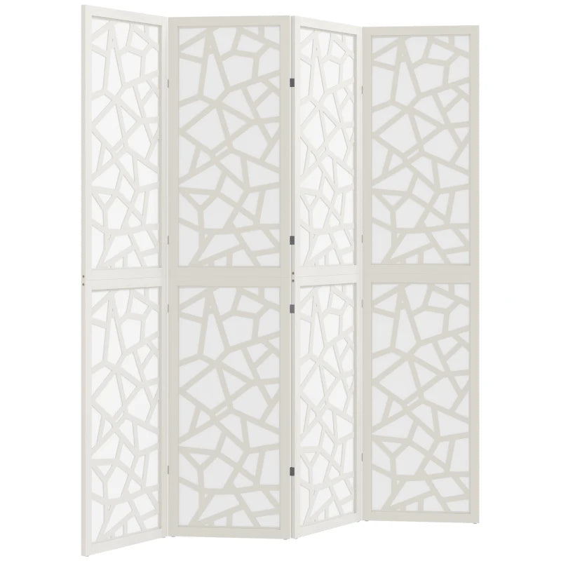 4 Panel Room Divider, 5.6 FT Lightweight Folding Privacy Screen with Geometric Pattern for Living Room, Bedroom, White