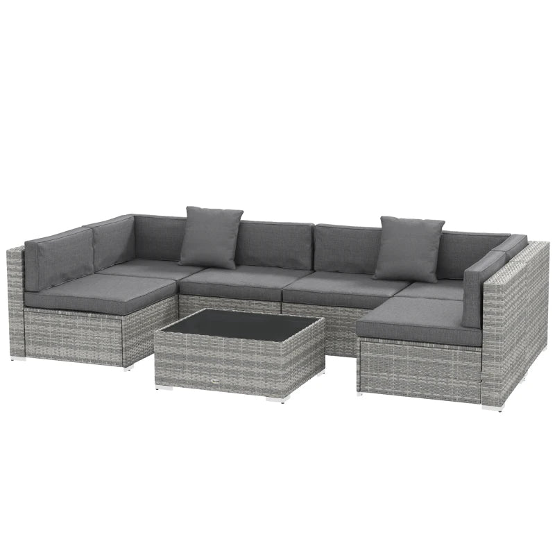 7 Pieces Patio Furniture Set, Rattan Conversation Set Garden Wicker Sofa Set with Washable Cushions and Coffee Table, Grey