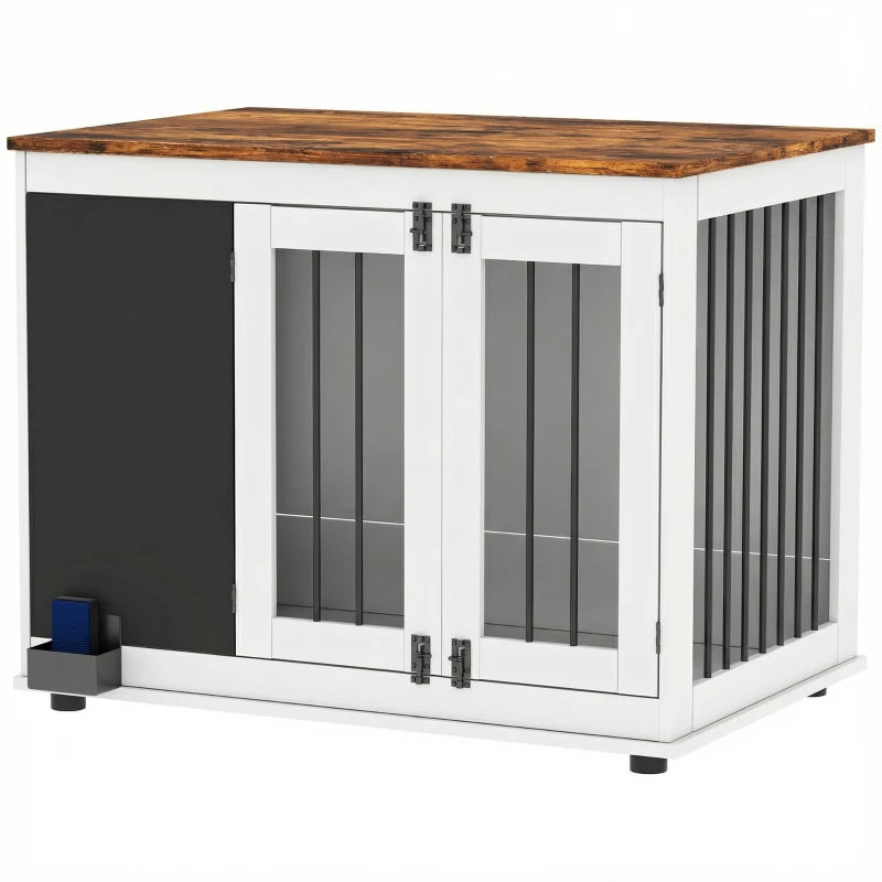 39" Dog Crate Furniture Side End Table for Large Dogs w/ Blackboard, Three Doors, White