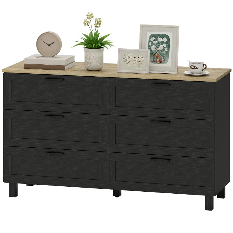 47" Wide Chest of Drawers, Modern Dresser with 6 Drawers and Wood Legs for Bedroom, Living Room, Entryway, Black